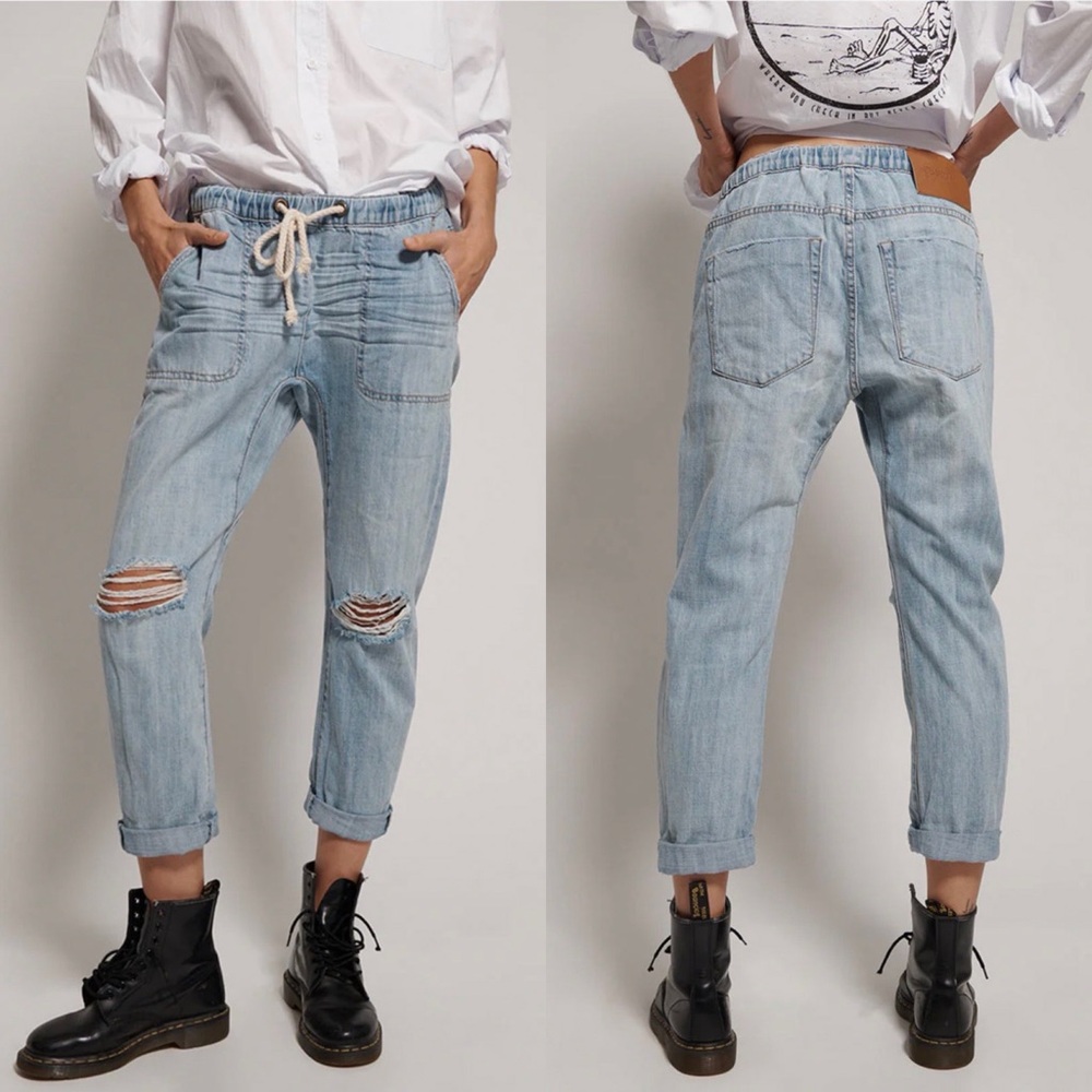 One Teaspoon Women’s Shabbies Drawstring Boyfriend Jeans Sz M Hustler Blue $150